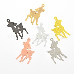 Brass Etched Metal Embellishments Animal Pendants, Sika Deer, Mixed Color, 27x16x0.3mm, Hole: 1mm