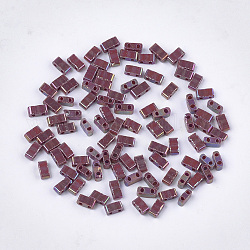 2穴不透明ガラスシードビーズ  アブカラー  長方形  ココナッツブラウン  4.5~5.5x2x2~2.5mm  穴：0.5~0.8mm