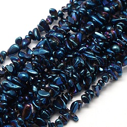 Galvanisieren natürlichem Quarz-Kristall-Perlen Stränge, Pommes frites, in Blau Plattiert, 6~12x4~6x3~6 mm, Bohrung: 1 mm, 15~16 Zoll