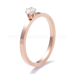 Revestimiento iónico (ip) 304 anillas de acero inoxidable, con rhinestone de cristal, oro rosa, nosotros tamaño 6~8 (16.5~18.1 mm)