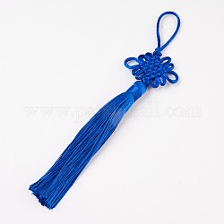 Полиэфирные украшения кисточкой подвесные, китайские узлы, синие, 200~220x47~53 мм