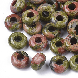 Perles naturelles unakite européennes, Perles avec un grand trou   , rondelle, 10x4.5mm, Trou: 4mm