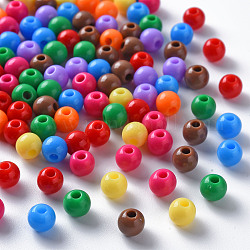 Opaque Acrylic Beads, Round, Mixed Color, 6x5mm, Hole: 1.8mm, about 4400pcs/500g