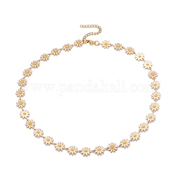 Enamel Daisy Link Chain Necklace, Vacuum Plating 304 Stainless Steel Jewelry for Women, Golden, White, 16.3 inch(41.5cm)