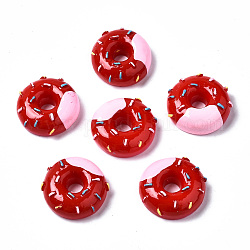 Cabochons de résine peints, donut, rouge, 21.5~22.5x22~23x8.5mm