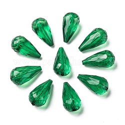 Perles en acrylique transparente, facette, larme, vert foncé, 21x11mm, Trou: 2mm, environ 395 pcs/500 g