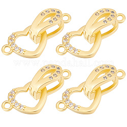 Beebeecraft 6 Sets Brass Micro Pave Clear Cubic Zirconia Fold Over Clasps, Heart, Real 18K Gold Plated, 18mm, Heart: 8x11x1.5mm, Clasp: 10.5x4x5mm, Hole: 1.2mm