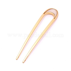 French Hair Forks, U Shape Updo Hair Pins Clips, for Thin Thick Hair, with Shell, Light Gold, 104x22x3mm