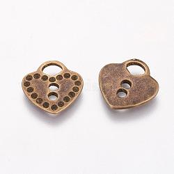 Heart Alloy Pendant Rhinestone Settings, Cadmium Free & Nickel Free & Lead Free, Antique Bronze, 13x13x1mm, Hole: 3mm