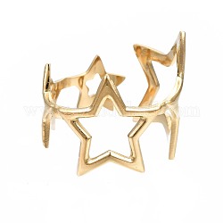 304 anillo de puño abierto de estrella de acero inoxidable, anillo hueco grueso para mujer, dorado, nosotros tamaño 6 3/4 (17.1 mm)