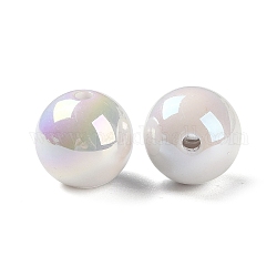 Uv perles acryliques de placage, couleur ab , ronde, blanc, 16x15.5mm, Trou: 2.8mm