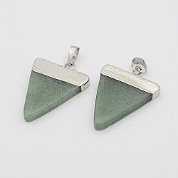 Triangle Natural Green Aventurine Pendants, with Silver Tone Brass Findings, 36x26x4mm, Hole: 5x7mm