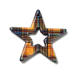Colgantes de acrílico, para pendientes de diy, estrella con el patrón de tartán, naranja, 27x28x2mm, agujero: 1.4 mm