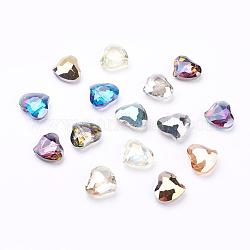 Perline in vetro placcato, arcobaleno placcato, sfaccettato, cuore, colore misto, 28x24x10~11mm