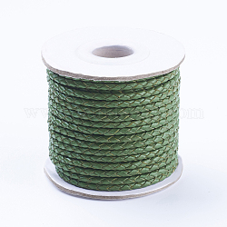 Cuerdas trenzadas de piel de vaca redondas, verde, 3mm, alrededor de 10.93 yarda (10 m) / rollo