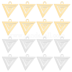 DICOSMETIC 32Pcs 2 Colors 304 Stainless Steel Charms, Laser Cut, Triangle, Golden & Stainless Steel Color, 12x11.5x1.1mm, Hole: 1.4mm, 16pcs/color