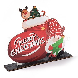 天然木のディスプレイ装飾  クリスマスのために  言葉メリークリスマス  サンタクロース/ファーザークリスマスと靴下  レッド  200x44x166mm