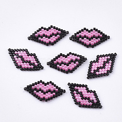 Giapponese fatta a mano collegamenti rocailles, con filo di nylon, modello telaio, labbro, perla rosa, 13x21x1.7mm, Foro: 0.7 mm