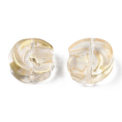 Perlas de vidrio pintado en aerosol transparente, con polvo del brillo, luna con estrellas, vara de oro, 14x12.5x5mm, agujero: 1 mm