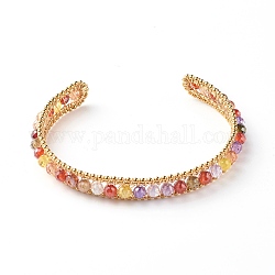 Bracelet manchette en perles de zircone cubique colorées pour fille femme, bracelets réglables en 304 acier inoxydable, or, diamètre intérieur: 2-3/8 pouce (5.9 cm)