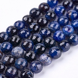 Natürliche Achat runde Perlen Strang, gefärbt, facettiert, Mitternachtsblau, 10 mm, Bohrung: 1 mm, ca. 38 Stk. / Strang, 14.56 Zoll