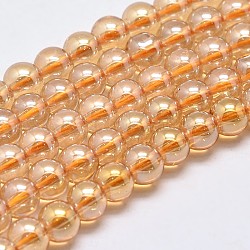 Imiter cristal autrichien verre de galvanoplastie chapelets de perles rondes, plein éclat de la perle plaqué, AA grade, orange, 10mm, Trou: 1mm, Environ 40 pcs/chapelet, 15 pouce (38 cm)