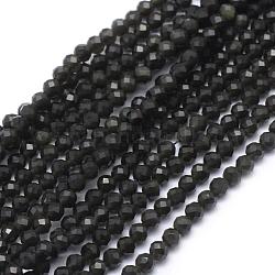 Natürlicher Obsidian-Perlenstrang, facettiert, Runde, 3 mm, Bohrung: 0.5 mm, ca. 113 Stk. / Strang, 15.35 Zoll (39 cm)