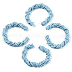 Polymer Clay Twist Rope Open Ring, for DIY Jewelry Making, Sky Blue, 41~43x37~40x6.5~7.5mm