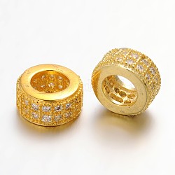 Perline zirconi micro pave  in ottone, perline rondelle  con foro grande,  piombo & nichel libero, chiaro, oro, 8.5x4mm, Foro: 4.5 mm