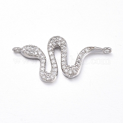 Brass Micro Pave Clear Cubic Zirconia Links connectors, Snake, Platinum, 13x26x2mm, Hole: 1mm