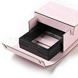 Boîtes-cadeaux de bijoux en papier cartonné, avec des vitrines de bijoux flottantes en plastique carré et en film pe, rectangle avec mot, rose brumeuse, 8.05x9.1x4.55 cm