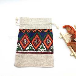 Linette de style ethnique sacs à cordon, rectangle avec motif losange, vieille dentelle, 14x10 cm