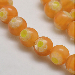 Round Millefiori Glass Beads Strands, Dark Orange, 6mm, Hole: 1mm, about 67pcs/strand, 14.7 inch