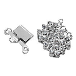 Brass Box Clasps, with Rhinestone, Nickel Free, Platinum Color, about 20mm wide, 20mm long, hole: 1mm