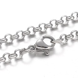 Collares de cadena de 304 acero inoxidable Rolo, con cierre de langosta, color acero inoxidable, 23.6 pulgada (60 cm)
