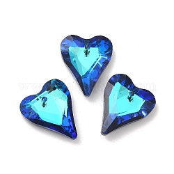 Гальваническим подвески стекла, с покрытием на задной стороне, граненые, сердце подвески, темно-синий, 17.5x14x5 мм, отверстие : 1.2 мм