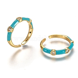 Латунные кольца из манжеты с прозрачным цирконием, открытые кольца, с эмалью, реальный 18k позолоченный, долговечный, голубой, размер США 7 1/4 (17.5 мм)