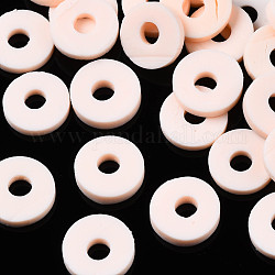 Cuentas de arcilla polimérica hechas a mano ecológicas, disco / plano y redondo, abalorios heishi, rosa brumosa, 8x0.5~1mm, agujero: 2 mm, aproximamente 13000 unidades / 1000 g
