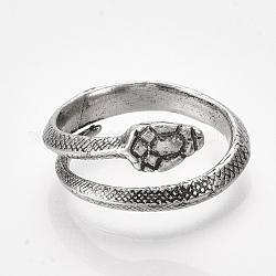 Сплав манжеты кольца пальцев, змея, античное серебро, Размер 5, 16 мм