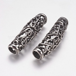 Perles de tube en 304 acier inoxydable, argent antique, 43x12x10mm, Trou: 6mm