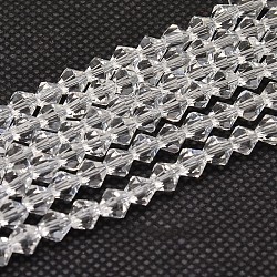 Nachzuahmen österreichischen Kristall Doppelkegel Glasperlen Stränge, Klasse AA, facettiert, Transparent, 6x6 mm, Bohrung: 1 mm, ca. 50 Stk. / Strang, 10.5 Zoll