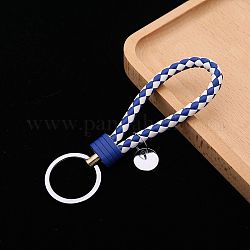 Porte-clés à tricoter en cuir pu, porte-clés bracelet, avec porte-clés en alliage plaqué platine, bleu royal, 12.5x3.2 cm