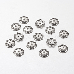 304 Stainless Steel Bead Caps, Multi-Petal, Flower, 6x6x1mm, Hole: 1mm, about 103pcs/5g