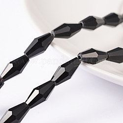 Faceted Glass Beads Strands, Bicone, Black, about 12mm long, 6mm wide, hole: 1mm, 50pcs/strand, 16 inch
