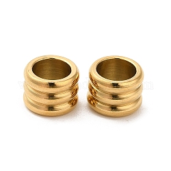 304 Stainless Steel European Beads, Large Hole Beads, Grooved Beads, Column, Real 18K Gold Plated, 6x4.5mm, Hole: 4mm