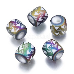 Perles en verre electroplate, mat, colonne avec motif triangle, colorées, 11.5x11.5mm, Trou: 2.5mm, environ 100 pcs / sachet 