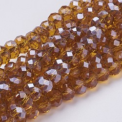 Glass Beads Strands, Pearl Luster Plated, Crystal Suncatcher, Faceted Rondelle, Dark Goldenrod, 8x6mm, Hole: 1mm, about 68~70pcs/strand, 15 inch