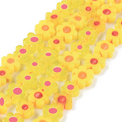 Chapelets de perle de millefiori en verre manuelles, fleur, jaune, 4~7.2x2.6mm, Trou: 1mm, Environ 60~69 pcs/chapelet, 16 pouce (40 cm)