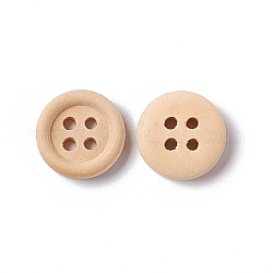 4-Hole Buttons, Wooden Buttons, Old Lace, about 13mm in diameter, 100pcs/bag