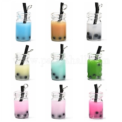 Стеклянные подвески для бутылок, смолой внутри, имитация пузырчатого чая / чай с молоком боба, разноцветные, 27x12x10 мм, отверстие : 1.8 мм